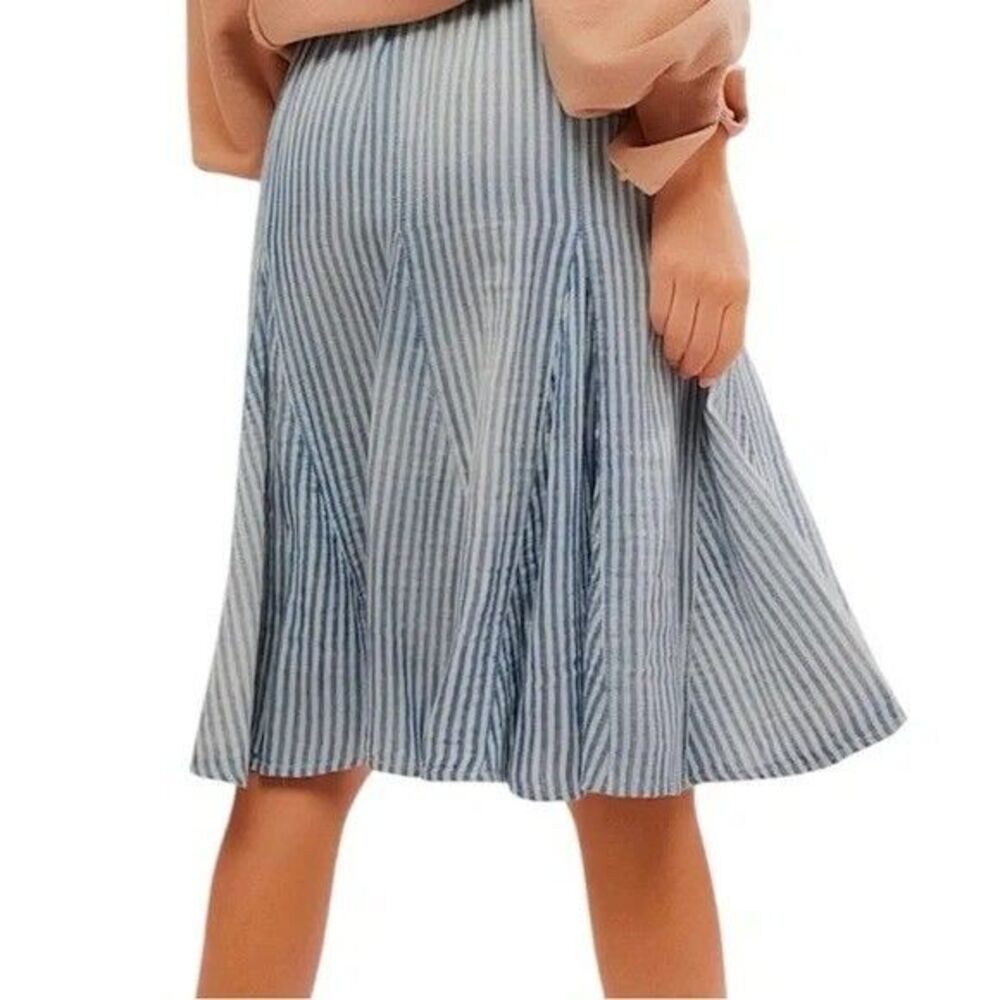 Free People Candace Midi Skirt Striped Print Pull On Low Rise Godet M NWT 286162 - Picture 3 of 8